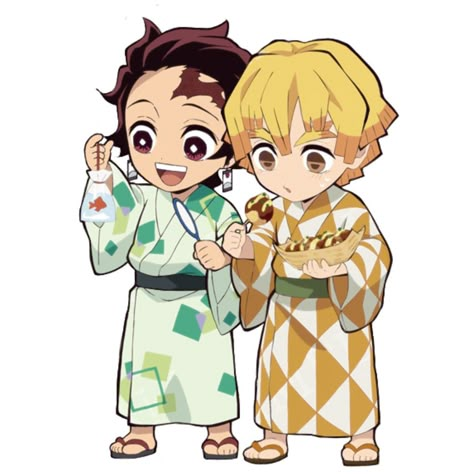 Tanjiro Mitsuri, Tanjiro And Zenitsu, Chibi Demon Slayer, Chibi Kny, Demon Slayer Chibi, Kny Official Art, Tanjiro X Zenitsu, Kny Characters, Kny Ships