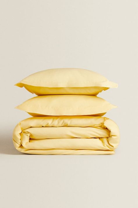 Percale Duvet Cover, Luxury Bedroom Decor, Bedding Inspiration, Yellow Bedding, Linen Bedroom, Sateen Sheets, Aesthetic Bedroom, Zara Home, Luxurious Bedrooms