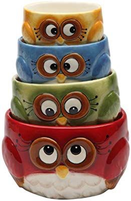 Amazon.com: Cosmos gifts Measuring Cup Set Owl Design red green blue yellow 4 Pack: Owl Kitchen Plates: Kitchen & Dining Owl Kitchen, Holiday Platters, Colorful Owl, Spoon Collection, Kitchen Plate, Measuring Cups Set, Colorful Owls, Ceramic Owl, Bird Gifts