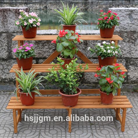 Source 3 Tier Outdoor Garden Wooden Flower Pot Display Stand on m.alibaba.com Flower Pots Outdoor, Buy Flowers, Outdoor Flowers, Wooden Flowers, Flower Stands, Wooden Garden, Display Stand, Outdoor Garden, Flower Pots