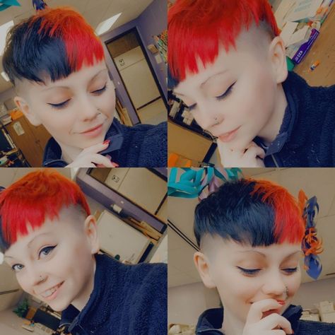 Pixie Split Dyed Hair, Pixie Split Dye, Split Dye Mohawk, Split Dye Pixie Cut, Split Dye Mullet, Short Hair Split Dye, Split Dye Short Hair, Dyed Pixie Cut, Short Mullet