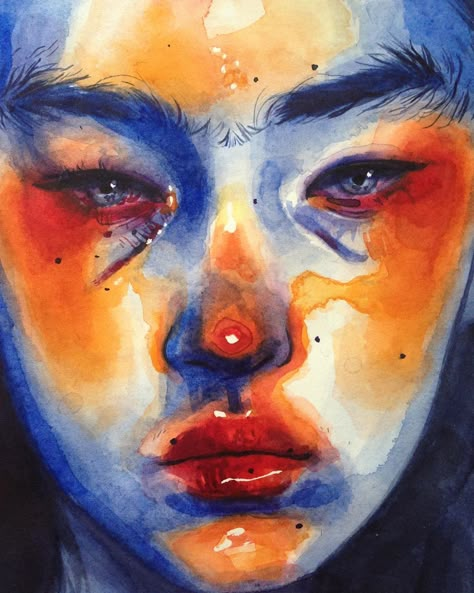 Gouache Drawing, Watercolor Art Face, Watercolor Face, Arte Grunge, Painting Gouache, Colorful Portrait, Identity Art, Watercolor Inspiration, Art Inspiration Painting