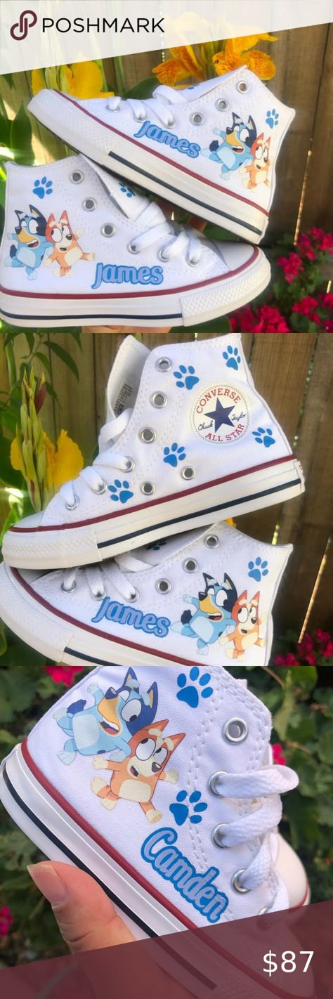 Bluey personalized kids shoes/ Custom shoes Bluey Bingo Shoes Diy, Bluey Painted Shoes, Bluey Shoes Diy, Bluey Custom Shoes, Bluey Shoes, Bluey Stuff, Original Converse, Bingo Funny, 2nd Birthday Party Themes