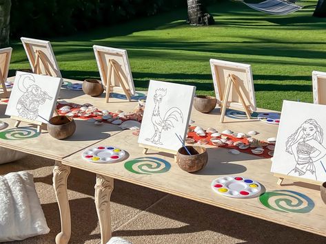 Moana Theme Painting Party Picnic Maui Princess Parties Hawaii Moana Birthday Party Activities, Moana Birthday Party Decor, Moana Birthday Party Games, Moana Third Birthday Party, Maui Birthday Party For Boys, Maui Birthday Party Ideas, Moana Theme Party, Moana Party Ideas, Moana Themed Birthday Party