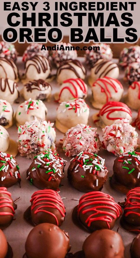 These Oreo ball truffles are the perfect holiday treat! Hard chocolate on the outside with a creamy soft interior, thanks to crushed Oreos and cream cheese. They're truly indulgent and an easy hit for any celebration! Although these are popular for enjoying during the Christmas season, they can easily be made for any time of the year. Cream Cheese Truffles Easy, Oreo Chocolate Balls, Truffle Balls No Bake, Oreo Christmas Treats, Oreo Balls Recipe 3 Ingredients, Oreos And Cream Cheese, Christmas Oreo Balls, Oreo Balls Christmas, Oreo Ball