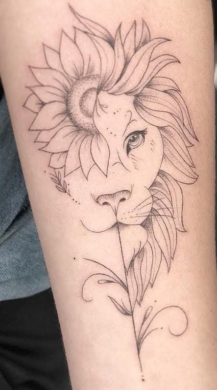 Lioness With Sunflower Tattoo, Lion And Sunflower Tattoo, Tattoo After Care, Lioness Tattoo Design, Lion Flower, Inspo Tattoo, Face Tattoos For Women, American Traditional Tattoo Ideas, Traditional Tattoo Ideas