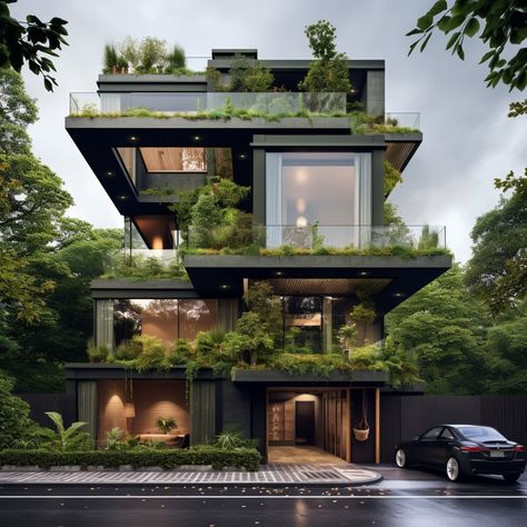 3-storey building on pillars surrounded by greenery.#architecture, #design, #housing, #residential, #limassol, #cyprus 3 Storey Building Design, Shoplot Design, 3 Storey House Design Modern, Greenery Architecture, 3 Storey Building, Villa Facade Design, 3 Storey House Design, Three Story House, Small Apartment Building