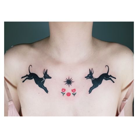 Liya/mochipanko 🎃🌙🦊 on Twitter: "Anubis collarbone/chest tattoo for a friend 🌟… " Chest Tattoo Animal, Collarbone Tattoos, Collar Bone Tattoo, Chest Tattoo, First Tattoo, Animal Tattoos, Photo Reference, Maple Leaf Tattoo, Tatting