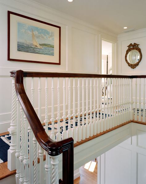 Vineyard Architecture, Patrick Ahearn Architect, Foyer Stairs, Patrick Ahearn, Covered Porches, Southern Traditional, Staircase Ideas, Harbor House, Upstairs Hallway