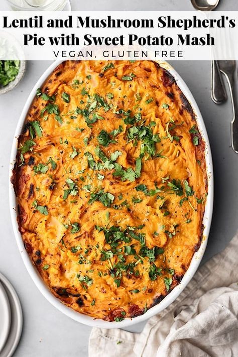 Lentil Shepherd's Pie with Sweet Potato Mash - Cupful of Kale Lentil Shepards Pie, Sweet Potato Shepards Pie, Lentil Shepherds Pie, Shepherds Pie Recipe Healthy, Sweet Potato Mash, Shepards Pie, Shepherds Pie Recipe, Shepherd's Pie, Vegan Comfort Food