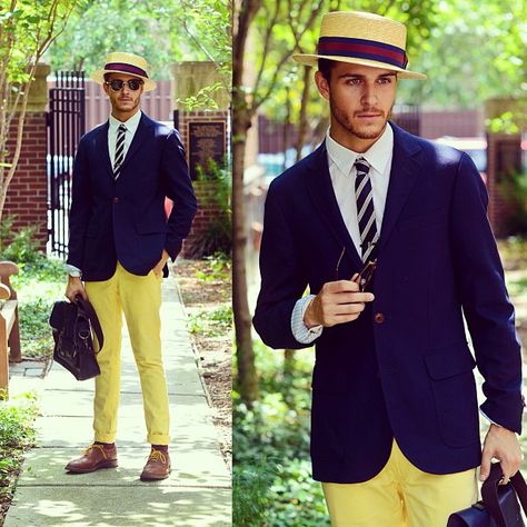 BLOGGED: Gatsby Inspired on iamgalla.com New Orleans Outfit, Dapper Day Outfits, Adam Gallagher, Ted Baker Bag, English Gentleman, Derby Outfits, Homburg, Yellow Pants, Gatsby Style