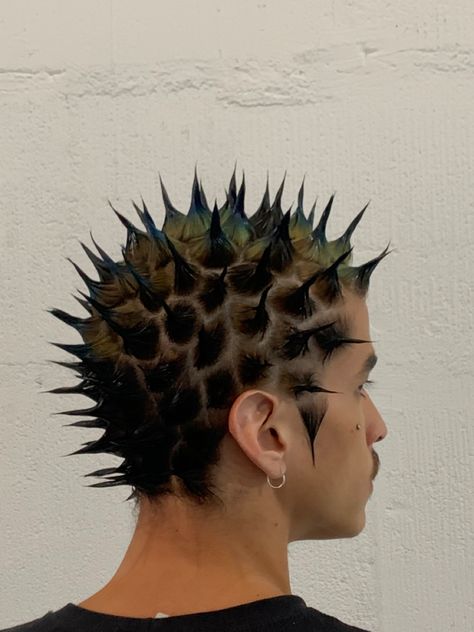 Gel Spiked Hair, Hair Spikes Hairstyles, 90s Twisted Spike Hairstyle, Small Liberty Spikes Hair, Futuristic Hair Men, Short Hair Liberty Spikes, Spiky Buzzcut, Short Liberty Spikes, Liberty Spikes Short Hair