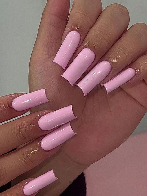 Pink  Collar   Plain Bare Nails Embellished   Nail,Hand & Foot Care Simple French Style, Baby Pink Nails Acrylic, Bubblegum Pink Nails, Nail Polish Bottle, Baby Pink Nails, Solid Color Nails, Plain Nails, Girly Acrylic Nails, Nails Set