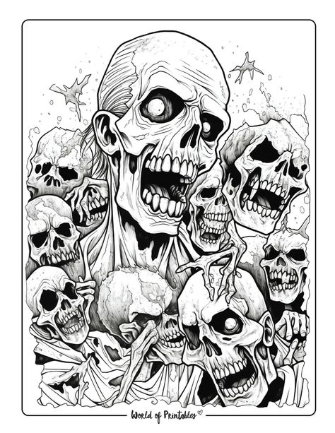 Coloring Books For Adults Free Printable, Horror Printables, Adult Colouring Printables Free, Gangsta Drawings, Creepy Coloring Pages, Horror Coloring Pages, Scary Coloring Pages, Coloring Pages Halloween, Zombie Drawings