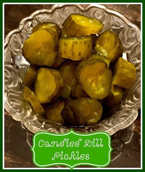 Sweet Tea and Cornbread: Mama's Candied Dill Pickles! Amish Sweet Dill Pickle Recipe, Sweet Pickles Made From Store Bought Dill Pickles, Candied Dill Pickle Recipe, Candied Pickles, Pickle Veggies, Sweet Dill Pickles, Pickles Homemade Easy, Pickles Homemade, Sweet Pickles Recipe