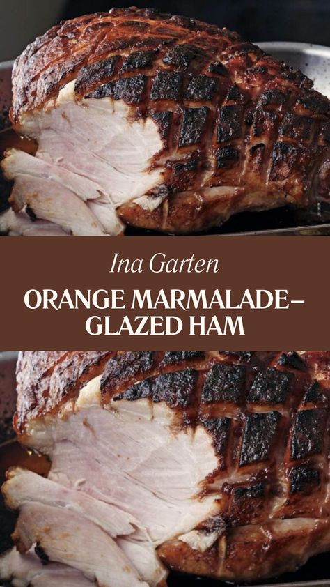 Ina Garten Orange Marmalade–glazed Ham Ina Garten Ham Glaze, Orange Glazed Ham Recipes, Orange Marmalade Ham Glaze, Ina Garten Ham, Orange Marmalade Glazed Ham, Holiday Meat, Orange Glazed Ham, Ham Pineapple, Orange Marmalade Recipe