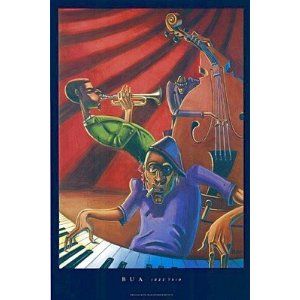 Jazz Trio Print by Justin Bua - love this one Jazz Artwork, Jazz Music Art, Blues Art, Music Art Print, Jazz Art, Fire Art, Abstract Poster, African American Art, Blue Art