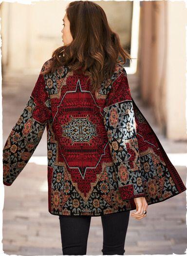 Peruvian Connection Persian Carpet Pattern, Flower Carpet, Antique Persian Carpet, Persian Fashion, Style Africain, Kimono Sweater, Peruvian Connection, Boho Jacket, Grand Bazaar