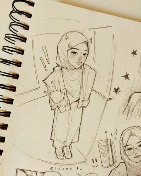 Hijab Sketch, Aesthetic Sketches, Hijab Illustration, Hijab Drawing, Best Friend Drawings, Illustration Art Kids, Brick Art, Pen Art Drawings, Anime Canvas Art