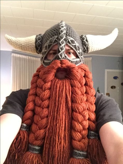 Crochet Viking Hat Free Pattern, Crochet Armor, Viking Crochet, Crochet Viking, Crochet Viking Hat, Beard Hat, Viking Hat, Crochet Mask, Viking Beard