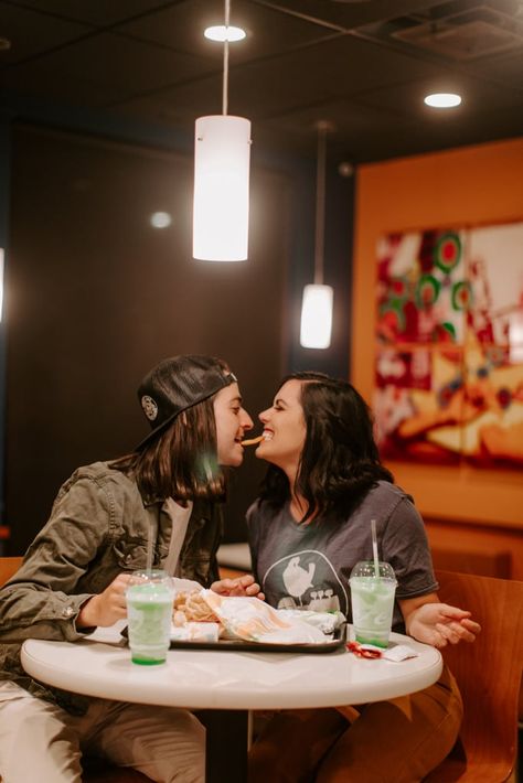 Couple Takes Engagement Photos at Taco Bell Engagement Quotes, Relationship Astrology, Engagement Photo Shoot, Couples Engagement Photos, Newly Engaged Couple, Couple Photoshoot Poses, Good Dates, Taco Bell, Pre Wedding Photos