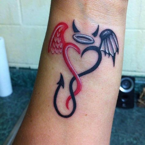 Angel Demon Tattoo, Angel Devil Tattoo, Gemini Tattoo Designs, Only Angel, Female Tattoos, Devil Tattoo, Ankle Tattoos, Demon Tattoo, Gemini Tattoo