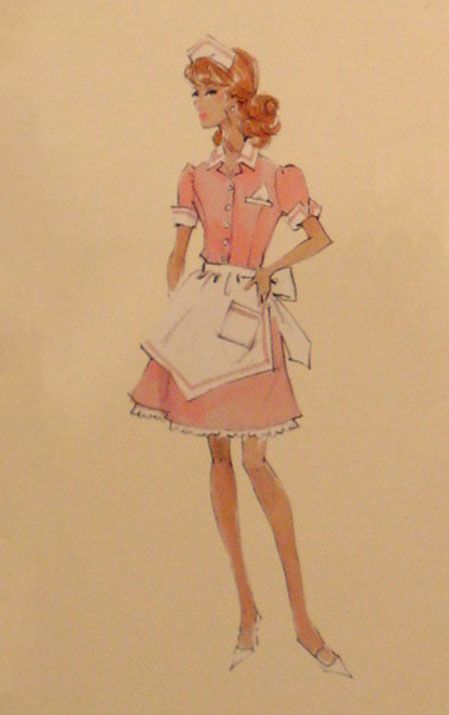 Robert Best Barbie Silkstone "The Waitress" Artwork Aesthetic Waitress Outfit, 1950s Waitress Uniform, Vintage Diner Waitress, Vintage Waitress Outfit, 50s Waitress Uniform, Roller Skating Waitress, 1950s Diner Outfit, Waitress Halloween Costume, Retro Waitress Uniform