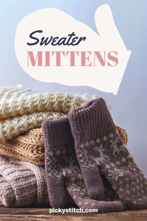 When your favorite sweater gets to the point it is time to throw it out, don't! You don't have to part with the cozy sweater completely because you can easily makes sweater mittens. Keep reading to get the free pattern to use. Remember to post pics of the before and after. Stay warm and cozy with sweater mittens. #sewingprojects #sweatermittens Make Your Own Blanket, Soda Can Art, Easy Homemade Gifts, Diy Sweater, Weekend Crafts, Dress Card, Sweater Mittens, Old Pillows, Old Sweater