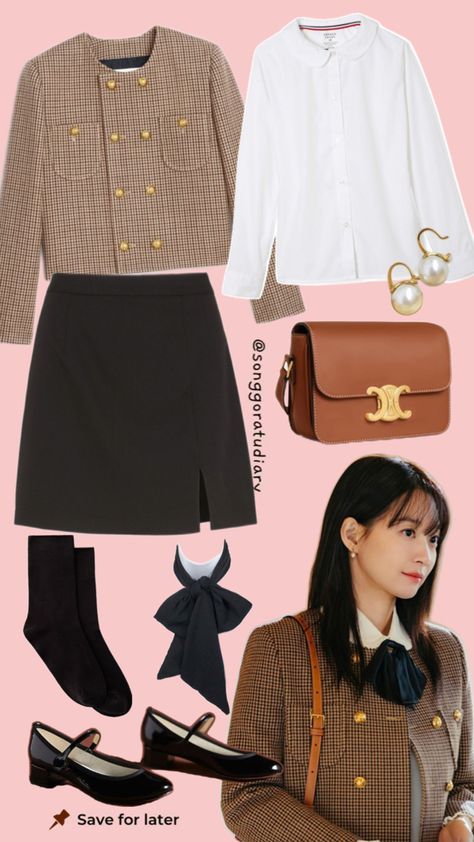 Shin Min Ah Son Hae Yeong No Gain No Love Romcom Korean KDrama Inspired Office Outfit OOTD Fashion Earring Korean, Triomphe Bag, White Button Shirt, Shin Min Ah, Mini Skirt White, No Love, Christmas Parade, Office Outfit, Pinterest Outfits