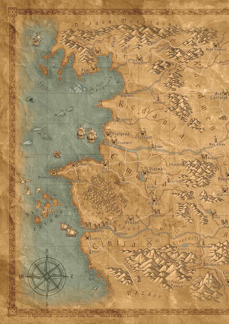 The Witcher Map, Cartography Map, Map Sketch, Fantasy Map Making, Fantasy World Map, The Witcher Books, Witcher Art, Amazing Maps, Fantasy Maps