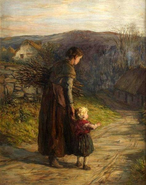 Homewards With Mother  by  Hugh Cameron (1835 – 1918, Scottish) Intermediate Colors, Scottish Art, Cross Stitch Supplies, Tableau Art, Pierre Auguste Renoir, Hand Embroidery Pattern, Papa Francisco, British Art, Alam Yang Indah