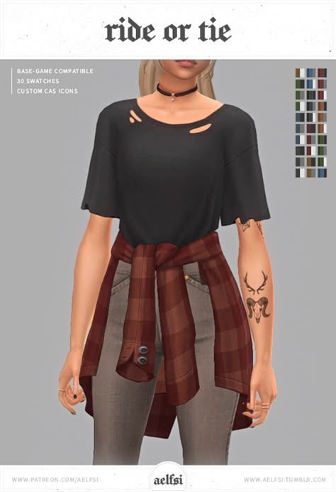 Sims 4 Cc Clothes Glasses, Long Plaid Shirt Outfit, Tied Flannel, Plaid Shirt Outfit, Los Sims 4 Mods, Plaid Shirt Outfits, Cc Mods, Pelo Sims, Sims 4 Mm Cc