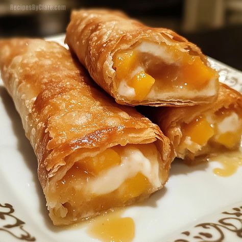 Peach Cobbler Cheesecake Eggrolls, Sweet Eggrolls, Peach Cobbler Filling, Peach Cobbler Egg Rolls, Cheesecake Egg Rolls, Creamy Parmesan Pasta, Peach Cobbler Cheesecake, Butter Chicken Bites, Garlic Butter Chicken Bites