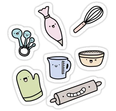 Baking Doodle Art, Baking Doodles, Cooking Stickers Printable, Baking Stickers, Kitchen Tools Stickers, Cooking Stickers Cute, Baked Goods Stickers, Cute Bakery Stickers, Baking Drawing