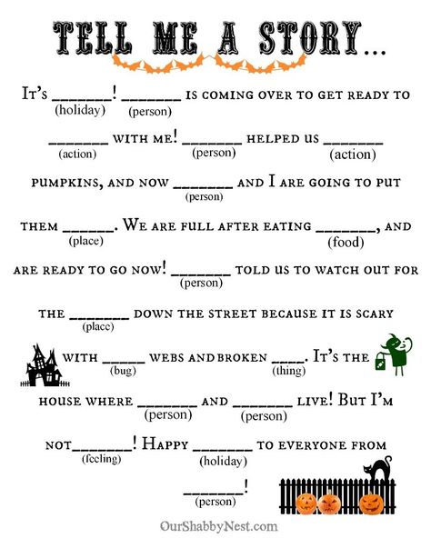 Free Printable Mad Libs, Fun Office Games, Funny Mad Libs, Halloween Mad Libs, Halloween Mad, Tell Me A Story, Halloween Class Party, Halloween Printables Free, Halloween Classroom