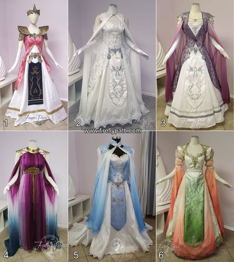 Princess Zelda has been a huge inspiration in our designs! Which Zelda inspired Firefly Path gown is your favorite? Want to see what we are up to on the daily? Follow us on Instagram(www.instagram.... Zelda Dress, Zelda Wedding, Gaun Abad Pertengahan, Wedding Color Combinations, Fest Outfits, Fantasy Dresses, Princess Dresses, Fantasy Gowns, Medieval Dress