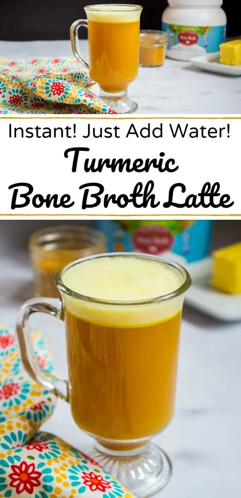 With healthy fats, anti-inflammatory turmeric, and all the benefits of bone broth, this Turmeric Bone Broth Latte is a warming, healing, savory drink. Just add water for a keto, paleo, Whole30 Instant Turmeric Bone Broth Latte! This nourishing instant drink is just as convenient as it is healthy! #allthenourishingthings #bonebroth #turmeric #justaddwater #antiinflammatory #whole30 #keto #paleo Turmeric Bone Broth, Homemade Cough Remedies, Dry Cough Remedies, Cold And Cough Remedies, Natural Cold Remedies, Cold Home Remedies, Natural Cough Remedies, Cough Remedies, Bone Broth