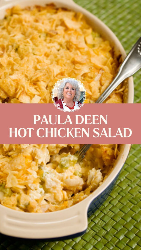 Paula Deen Hot Chicken Salad Paula Deen Hot Chicken Salad Casserole, Chicken And Potato Chip Casserole, Hot Chicken Casserole With Potato Chips, Hot Dishes Recipes, Hot Chicken Salad Casserole Paula Deen, Hot Chicken Salad Casserole With Almonds, Dice Chicken Recipes, Baked Chicken Salad Recipe, Warm Chicken Salad Recipe