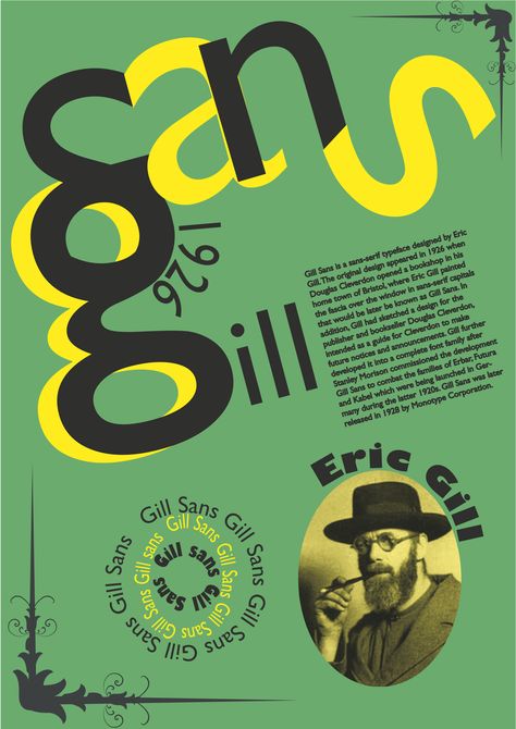 3 Typography Brochure, Eric Gill, Travel Brochure Design, Typeface Poster, Student Posters, Gill Sans, Fonts Lettering, Font Poster, Typo Poster