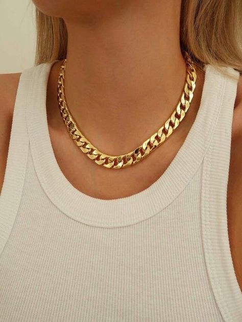 1pc Simple Chunky Chain Clavicle Chain Necklace Women Girls Jewelry Accessories | SHEIN USA Chunky Gold Chain Necklace, Thick Gold Chain, Chunky Gold Chain, Thick Chain Necklace, Free People Jewelry, Cuban Link Chain Necklaces, Style Hip Hop, Estilo Punk, Estilo Hip Hop