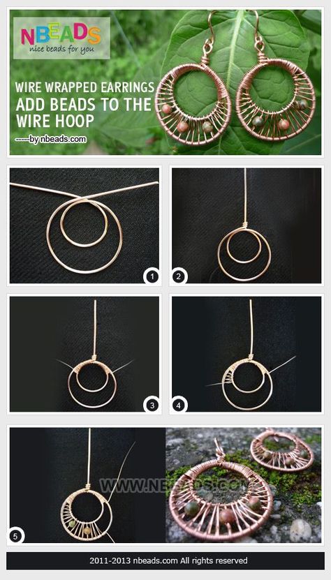 Wire Wrapped Earrings-Add Beads To The Wire Hoop Pictures, Photos, and Images for Facebook, Tumblr, Pinterest, and Twitter Wire Tutorials, Wire Jewelery, Earrings Tutorial, Wire Jewellery, Bijoux Fil Aluminium, Wire Jewelry Tutorial, Wire Jewelry Designs, Earrings Wire, Wrapped Earrings