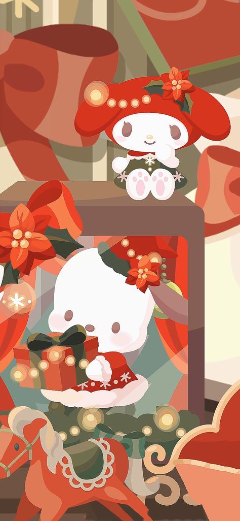 Pochacco Red Wallpaper, Sanrio Holiday Wallpaper, Kuromi Wallpaper Christmas, Sanrio Christmas Wallpaper Desktop, Korean Christmas Wallpaper, Pochacco Christmas Wallpaper, My Melody Christmas Wallpaper, Christmas Wallpaper Sanrio, Kuromi Christmas Wallpaper