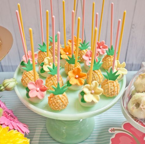 Kara's Party Ideas Spring Flamingo Birthday Party | Kara's Party Ideas Pineapple Cake Pops, Tropisk Fest, Savory Cakes, Pineapple Birthday, Aloha Party, Flamingo Birthday Party, Luau Birthday Party, Hawaiian Birthday Party, Moana Birthday Party