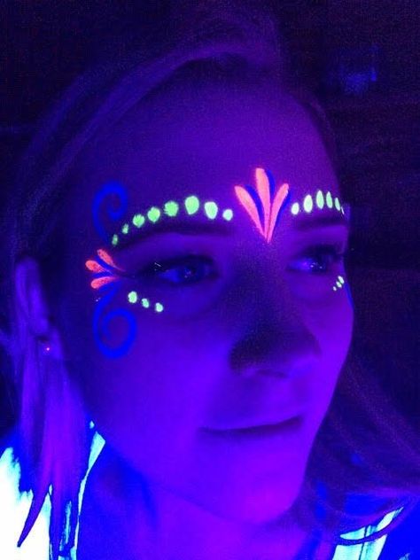 Glow in the Dark Tattoos | Airbrush Tattoos | Clowning Around Makeup For Glow Party, Blacklight Face Paint Ideas, Glow Party Body Art, Glow In The Dark Make Up Ideas, Glow In The Dark Party Makeup, Glow In The Dark Photography, Easy Neon Face Paint Ideas, Glow In Dark Party Ideas, Glow Party Makeup Ideas