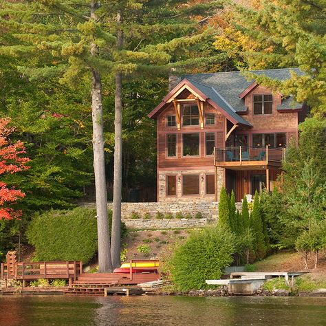 This timber frame home is perfectly placed overlooking a Vermont lake. It can be hard to find a worry in the world - and that is just fine with us. Lake House Rentals, Vermont House, Clapboard Siding, Wooden Boat Plans, Lake Living, Lakefront Homes, Luxury Cabin, Timber Frame Homes, Cabin Rentals