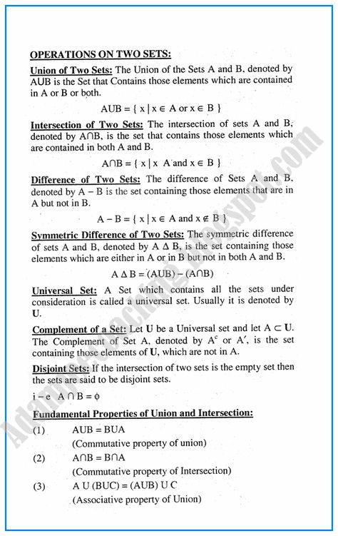 Adamjee Coaching: Sets - Definitions and Formulae - Mathematics Notes for Class 10th Mathematics In The Modern World Notes, Set Theory Math Notes, Sets Class 11 Notes, Maths Sets Notes, Sets Mathematics, Mathematics Notes, Maths Formula Book, Matrices Math, Maths Formulas