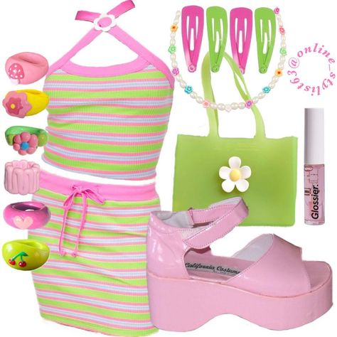 Tropical Core Aesthetic Outfit, Tropicalcore Outfit, Tropical Core Outfit, Tropical Core, Watermelon Outfit, Tropical Outfit, Tropical Fashion, 2000s Fashion Outfits, Virtual Stylist