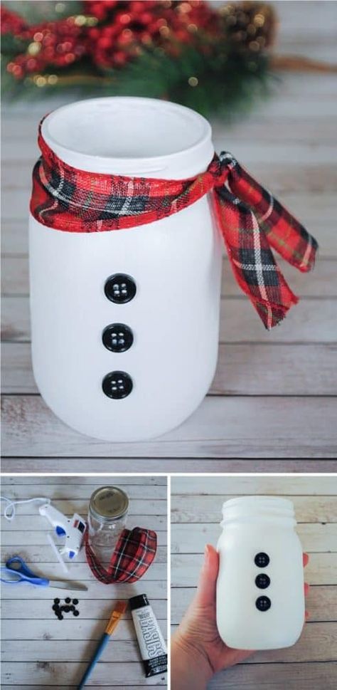 Things To Do With Mason Jars, Christmas Jar Ideas, Diy Snowman Crafts, Easy Mason Jar Crafts Diy, Jar Snowman, Snowman Mason Jar, Mason Jar Snowman, Easy Mason Jar Crafts, Mason Jar Christmas