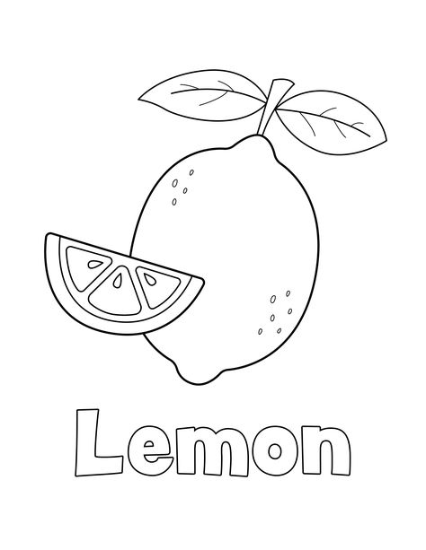 Lemon Coloring Page  from LittleBeeFamily.com Lemon Outline Drawing, Montessori Coloring Pages, Lemonade Coloring Pages, Lemon Activities For Preschool, Lemon Coloring Page, Lemon Activities For Kids, Lemon Crafts For Kids, Yellow Coloring Page, Lemon Outline