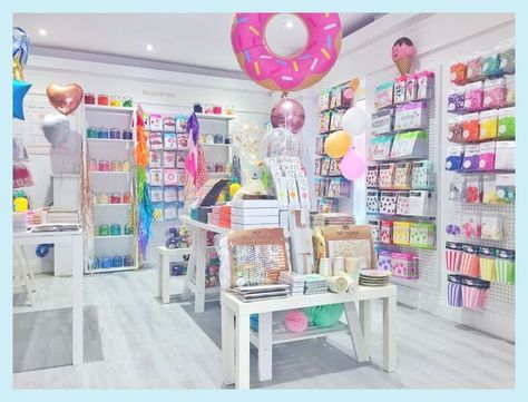 Party Needs Store Design, Balloon Shop Interior Design, Party Store Design, Balloon Store Interior, Party Shop Interior, Valentines Window Display, Balloon Store, Stationery Store Design, Gift Shop Interiors